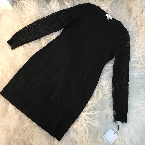 Calvin Klein Petite Lace Sleeve Sweater Dress - Picture 4 of 7